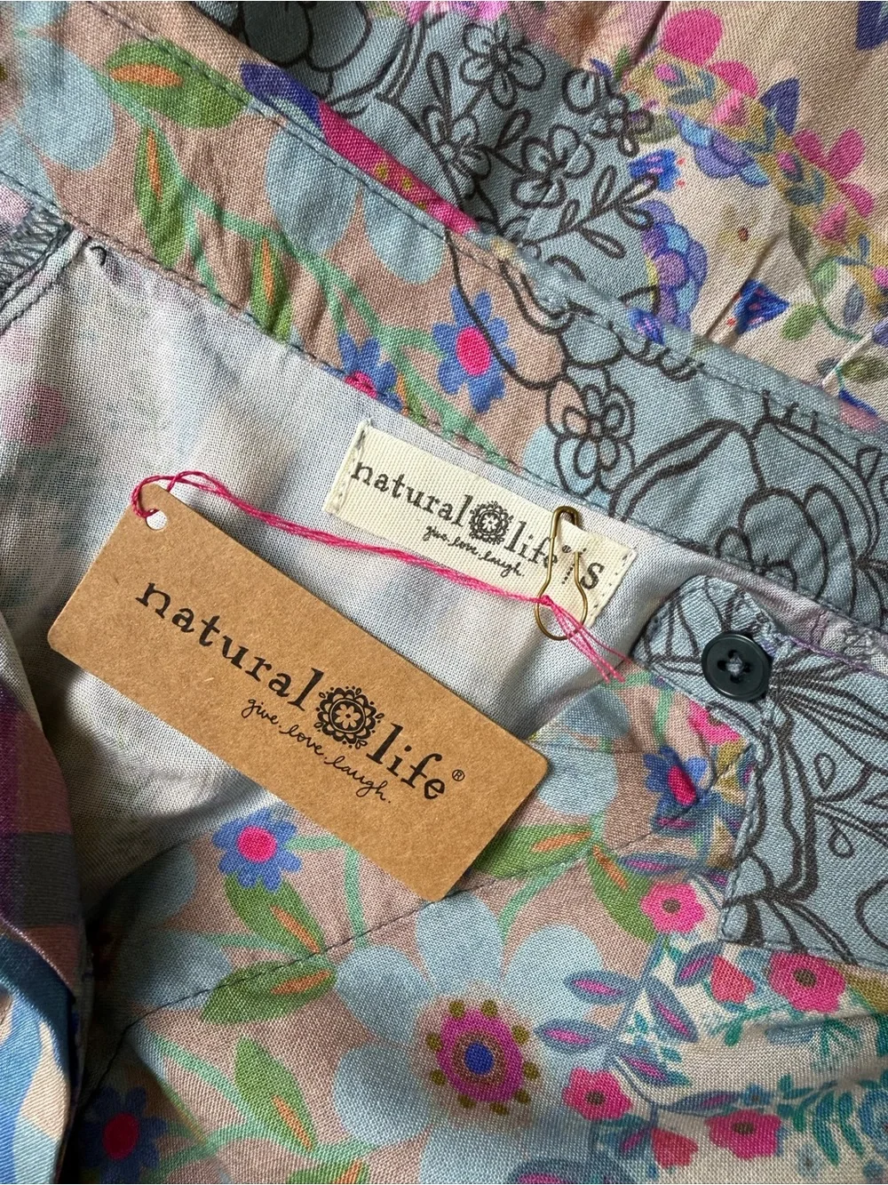 NATURAL LIFE Pastel Floral Patchwork Becca Mini Dress Small NWT Pockets Boho